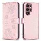 For Samsung Galaxy S22 Ultra 5G Four-leaf Embossed Leather Phone Case(Pink) - 1