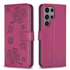 For Samsung Galaxy S24 Ultra 5G Four-leaf Embossed Leather Phone Case(Rose Red) - 1