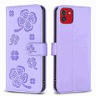 For Samsung Galaxy A03 166mm Four-leaf Embossed Leather Phone Case(Purple) - 1