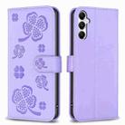 For Samsung Galaxy A05s Four-leaf Embossed Leather Phone Case(Purple) - 1