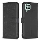 For Samsung Galaxy A12 Four-leaf Embossed Leather Phone Case(Black) - 1