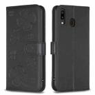For Samsung Galaxy A20 / A30 Four-leaf Embossed Leather Phone Case(Black) - 1