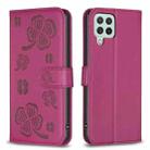 For Samsung Galaxy A22 4G Four-leaf Embossed Leather Phone Case(Rose Red) - 1