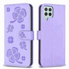 For Samsung Galaxy A22 4G Four-leaf Embossed Leather Phone Case(Purple) - 1