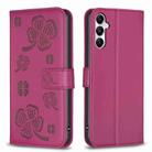 For Samsung Galaxy A35 Four-leaf Embossed Leather Phone Case(Rose Red) - 1