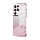 For Samsung Galaxy S21 Ultra 5G Gradient Glitter Powder Electroplated Phone Case(Pink) - 1