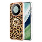 For Huawei Mate 60 Pro Electroplating Dual-side IMD Phone Case with Ring Holder(Leopard Print) - 1