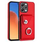 For Xiaomi Redmi 12 4G Global Organ Card Bag Ring Holder PU Phone Case(Red) - 1