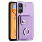 For Xiaomi Redmi 13C 4G / Poco C65 Organ Card Bag Ring Holder PU Phone Case(Purple) - 1