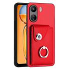 For Xiaomi Redmi 13C 4G / Poco C65 Organ Card Bag Ring Holder PU Phone Case(Red) - 1