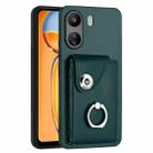 For Xiaomi Redmi 13C 4G / Poco C65 Organ Card Bag Ring Holder PU Phone Case(Green) - 1