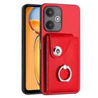 For Xiaomi Redmi 13C 5G / Redmi 13R Organ Card Bag Ring Holder PU Phone Case(Red) - 1