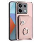 For Xiaomi Redmi Note 13 Pro 5G Global Organ Card Bag Ring Holder PU Phone Case(Pink) - 1