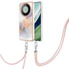 For Huawei Mate 60 Electroplating IMD TPU Phone Case with Lanyard(White Marble) - 1