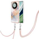 For Huawei Mate 60 Pro Electroplating IMD TPU Phone Case with Lanyard(White Marble) - 1