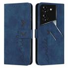 For Tecno Pova 5 Pro Skin Feel Heart Embossed Leather Phone Case with Long Lanyard(Blue) - 1