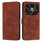 For Tecno Pova 6 Skin Feel Heart Embossed Leather Phone Case with Long Lanyard(Brown) - 1