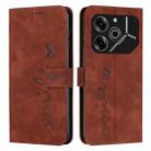 For Tecno Pova 6 Pro Skin Feel Heart Embossed Leather Phone Case with Long Lanyard(Brown) - 1