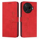 For Tecno Camon 30 Pro 5G Skin Feel Heart Embossed Leather Phone Case with Long Lanyard(Red) - 1