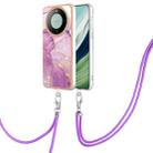 For Huawei Mate 60 Electroplating Marble Dual-side IMD Phone Case with Lanyard(Purple 001) - 1