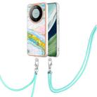 For Huawei Mate 60 Electroplating Marble Dual-side IMD Phone Case with Lanyard(Green 004) - 1