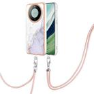 For Huawei Mate 60 Electroplating Marble Dual-side IMD Phone Case with Lanyard(White 006) - 1