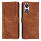 For OPPO A58 / A78 Skin Feel Stripe Pattern Leather Phone Case with Long Lanyard(Brown) - 1