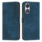 For OPPO A58 / A78 Skin Feel Stripe Pattern Leather Phone Case with Long Lanyard(Blue) - 1