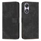 For OPPO A58 / A78 Skin Feel Stripe Pattern Leather Phone Case with Long Lanyard(Black) - 1