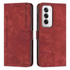 For OPPO Reno12 5G Global Skin Feel Stripe Pattern Leather Phone Case with Long Lanyard(Red) - 1