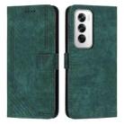 For OPPO Reno12 5G Global Skin Feel Stripe Pattern Leather Phone Case with Long Lanyard(Green) - 1