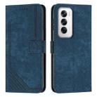 For OPPO Reno12 5G Global Skin Feel Stripe Pattern Leather Phone Case with Long Lanyard(Blue) - 1