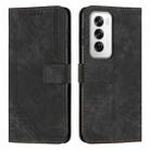 For OPPO Reno12 5G Global Skin Feel Stripe Pattern Leather Phone Case with Long Lanyard(Black) - 1