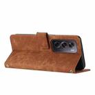 For OPPO Reno12 Pro Global Skin Feel Stripe Pattern Leather Phone Case with Long Lanyard(Brown) - 3