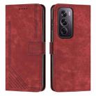 For OPPO Reno12 Pro Global Skin Feel Stripe Pattern Leather Phone Case with Long Lanyard(Red) - 1