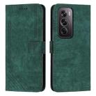 For OPPO Reno12 Pro Global Skin Feel Stripe Pattern Leather Phone Case with Long Lanyard(Green) - 1