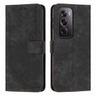For OPPO Reno12 Pro Global Skin Feel Stripe Pattern Leather Phone Case with Long Lanyard(Black) - 1