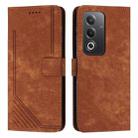 For OPPO A3 Pro Global Skin Feel Stripe Pattern Leather Phone Case with Long Lanyard(Brown) - 1