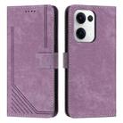 For OPPO Reno13 5G Global Skin Feel Stripe Pattern Leather Phone Case with Long Lanyard(Purple) - 1