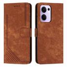 For OPPO Reno13 F 5G / 4G Skin Feel Stripe Pattern Leather Phone Case with Long Lanyard(Brown) - 1