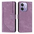 For OPPO A5x 5G Global Skin Feel Stripe Pattern Leather Phone Case with Long Lanyard(Purple) - 1