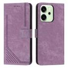 For OPPO Reno14 Global / Reno14 F 5G Skin Feel Stripe Pattern Leather Phone Case with Long Lanyard(Purple) - 1