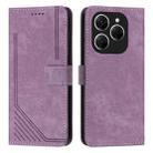 For Tecno Spark 20 Pro Skin Feel Stripe Pattern Leather Phone Case with Long Lanyard(Purple) - 1