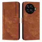 For Tecno Spark 20+ Skin Feel Stripe Pattern Leather Phone Case with Long Lanyard(Brown) - 1