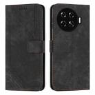 For Tecno Spark 20+ Skin Feel Stripe Pattern Leather Phone Case with Long Lanyard(Black) - 1