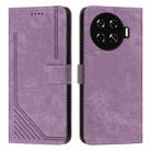 For Tecno Spark 20+ Skin Feel Stripe Pattern Leather Phone Case with Long Lanyard(Purple) - 1