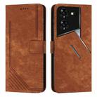 For Tecno Pova 5 Pro Skin Feel Stripe Pattern Leather Phone Case with Long Lanyard(Brown) - 1