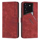 For Tecno Pova 5 Pro Skin Feel Stripe Pattern Leather Phone Case with Long Lanyard(Red) - 1