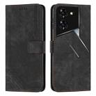 For Tecno Pova 5 Pro Skin Feel Stripe Pattern Leather Phone Case with Long Lanyard(Black) - 1