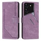 For Tecno Pova 5 Pro Skin Feel Stripe Pattern Leather Phone Case with Long Lanyard(Purple) - 1